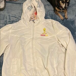 Members Only White Looney Toones Tweety Bird Hooded Jacket large